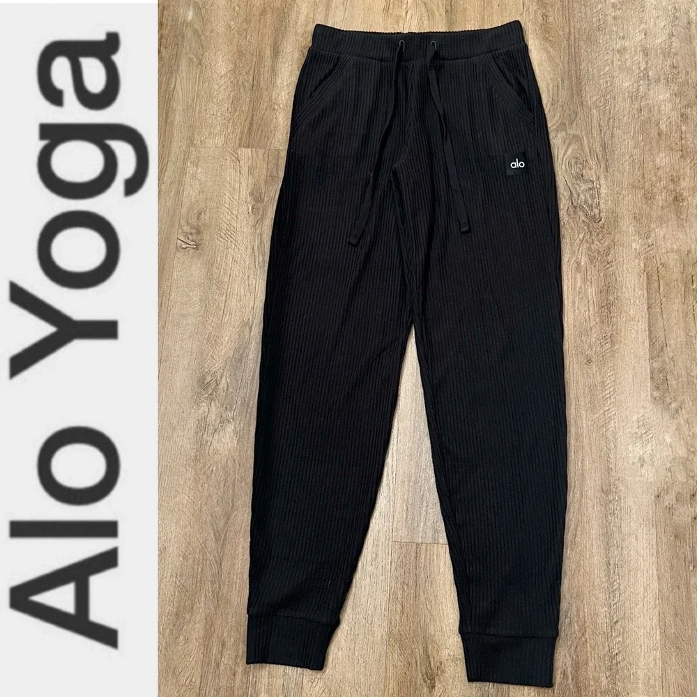 Alo Yoga Muse Sweatpant Black Ribbed Joggers W5784R Womens Small